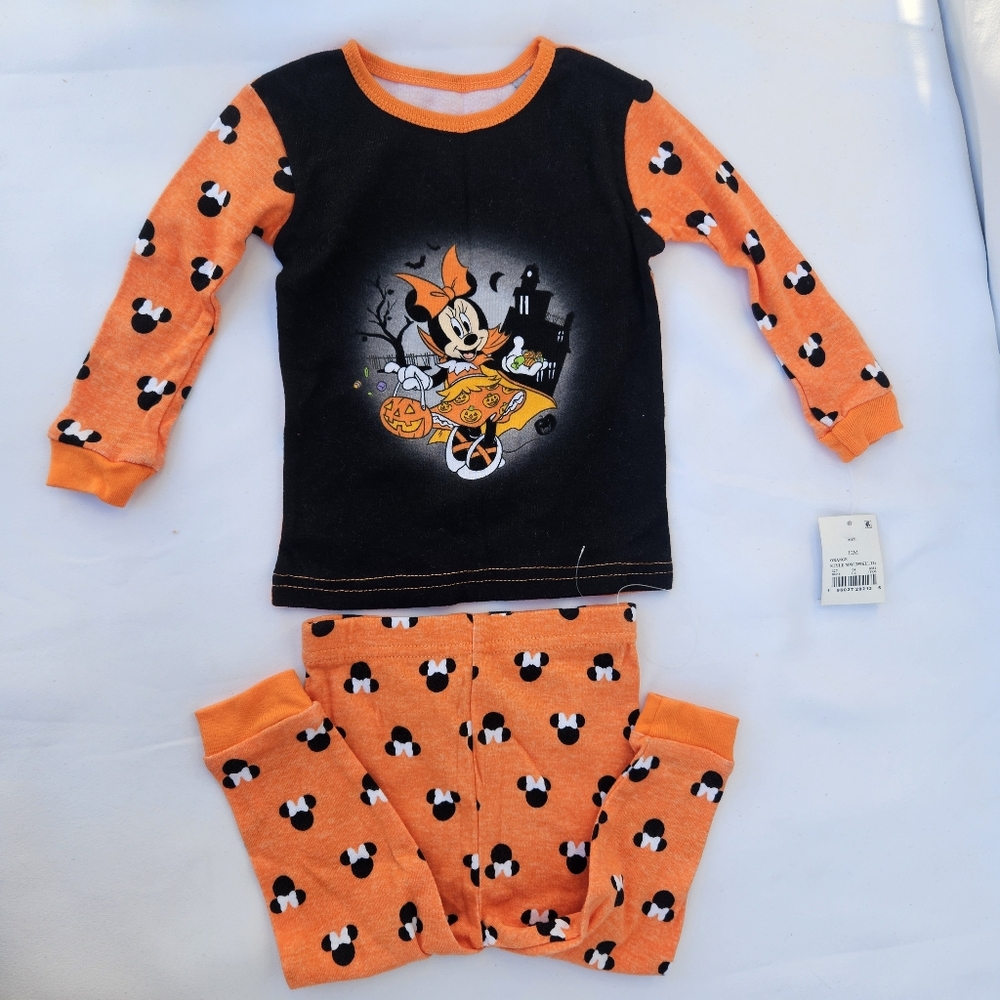 Disney Baby Girl Orange Minnie Mouse Halloween Pajama Set Size-12 M